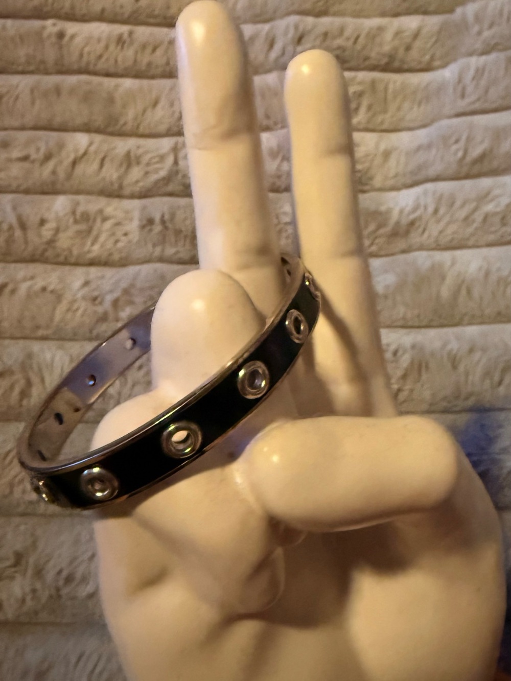 Coach Black and Silver Studded Bangle Bracelet